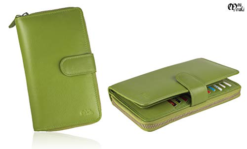 Big Fat RFID Blocking Leather Organizer Checkbook Wallets For Women - Clutch - color: Green
