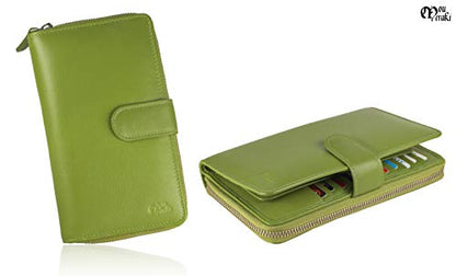 Big Fat RFID Blocking Leather Organizer Checkbook Wallets For Women - Clutch - color: Green