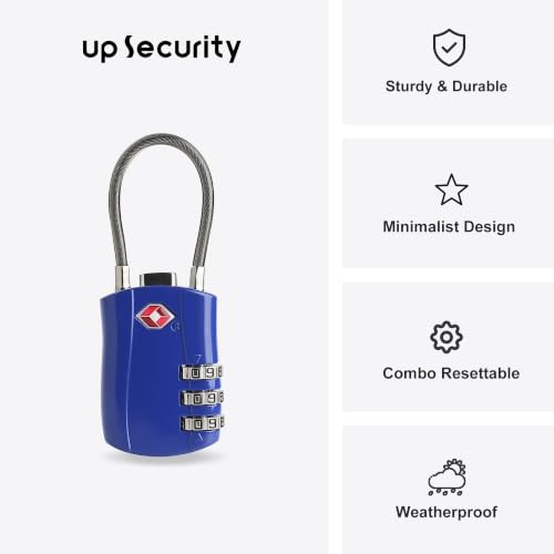 TSA Locks for Luggage, Small Padlock Combination with Cable, Luggage Locks TSA Approved, Combo Padlock with Code, for Travel Suitcase, Gym Locker, Gun Case, Backpack Zipper (Black+Blue) - color: Black+Blue
