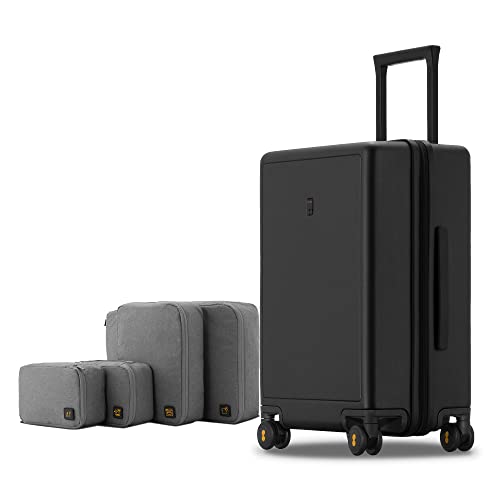 LEVEL8 Checked Luggage, 24 Inch Hardside Suitcase with Spinner Wheels - color: Black, size: 24 Inch