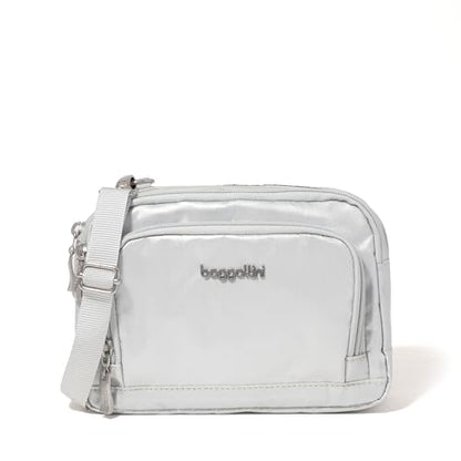 Baggallini Triple Zip with Front Wallet/Trifecta RFID Wallet Crossbody - color: Silver Metallic
