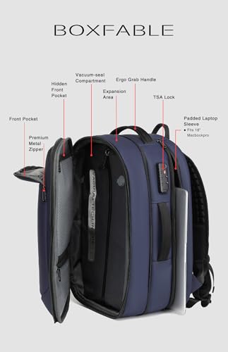 45L Travel Backpack with Vacuum Compression System Fits 16" Laptop | Expandable Carry On Backpack with Pump, Water Resistant, TSA Lock, Vacuum Backpack for Travel & Business - color: Blue B