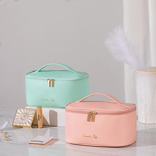 KITENROM Travel Makeup Bag, Cosmetic Bag for Women, Medium Size, Mint Green - color: Light Green, style: Cross Pattern