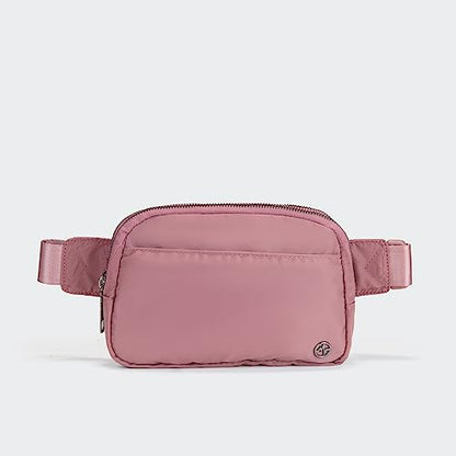 Pander Nylon Fanny Pack Belt Bag for Women with 5 Zipper Pockets - color: Dune Pink