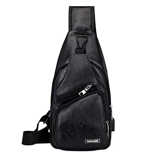 Leather Sling Bag Crossbody Backpack for Men Women Travel Outdoor Camping - color: #21black(pu/Usb)
