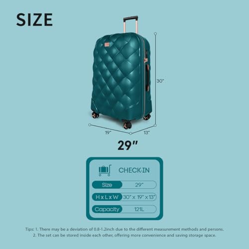 29" Luggae,Expandable,PC Hardshell Suitcases w/TSA LOCK - color: TEAL, size: 29 inch Single Piece