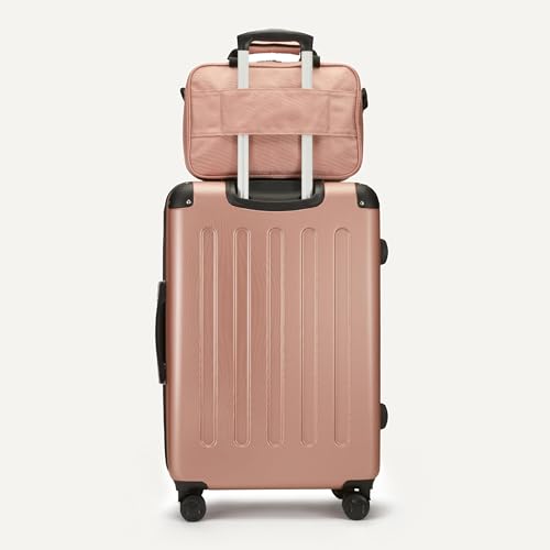 Amazon Basics 4-Piece Luggage Set, Hardside Spinner Suitcases with Multidirectional Wheels (22" Carry-On and 28" Checked), Plus 15-inch Tote Bag and 10-inch Compact Travel Bag, Rose Gold - color: Rose Gold, size: 4-Piece Luggage Set