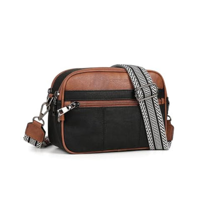 HomemeDiary Anti Theft Crossbody Bag for Women, RFID Leather Shoulder Purse - color: Black & Mocha Brown
