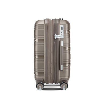 TRAVELEO Expandable Carry-On 4 Piece Luggage Set Built-in TSA Lock - color: Champagne, size: Carry On Set (14in/20in/DB/TB)
