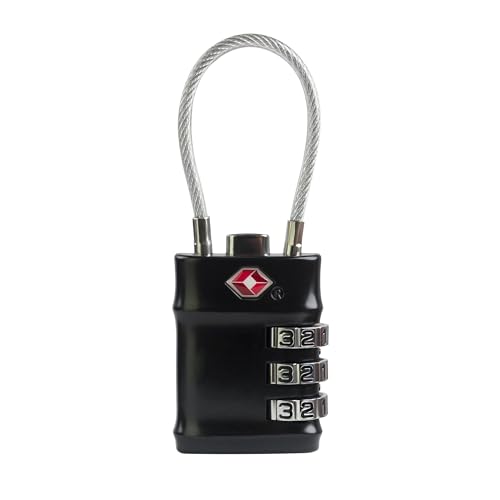 Luggage Locks TSA Approved Travel Essentials, TSA Locks for Luggage, 3 Digit Combination Padlock with Code, Combo Small Padlock for Suitcase, Backpack, Bag Zipper, Locker, Gun Case, 1-Pack - color: Black, style: Flexible Cable