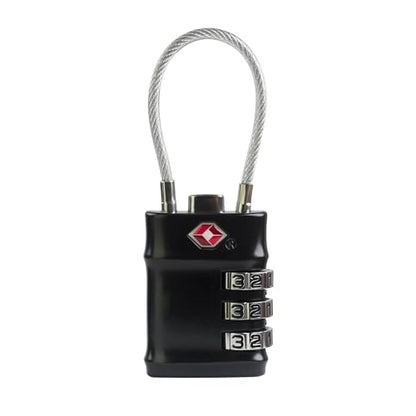 Luggage Locks TSA Approved Travel Essentials, TSA Locks for Luggage, 3 Digit Combination Padlock with Code, Combo Small Padlock for Suitcase, Backpack, Bag Zipper, Locker, Gun Case, 1-Pack - color: Black, style: Flexible Cable