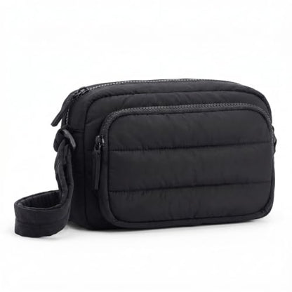 Crossbody Bag for Women, Multi Pockets Puffer Small Shoulder Handbag with RFID Blocking for Travel - color: Black