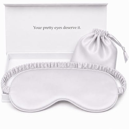 Silk Sleep Mask Light Blocking Luxury 100% Mulberry 19mm Silk Eye Mask Eye Cover Blindfold Ultra Soft Light & Comfy Anti Aging Skin Care with Travel Bag Gift Package - color: Silver