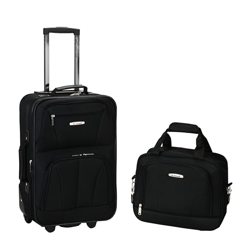 Rockland Fashion Softside Upright Luggage Set, Expandable, Black, 2-Piece (14/19) - color: Black, size: 2 Piece (19"/14" Tote)