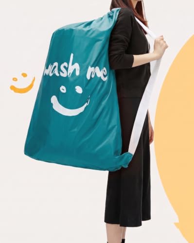 HOMEST 2pack XL Laundry Bag with Strap, Clothes Organizer for Dorm & Travel - color: (2 Pack - With Strap) Blue & Sky Blue