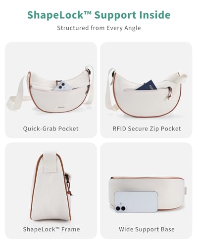 ECOHUB Anti Theft Crossbody Bag for Women & Men, Lightweight Nylon Crescent Shoulder Bag with RFID Pocket, Adjustable Strap - color: Beige