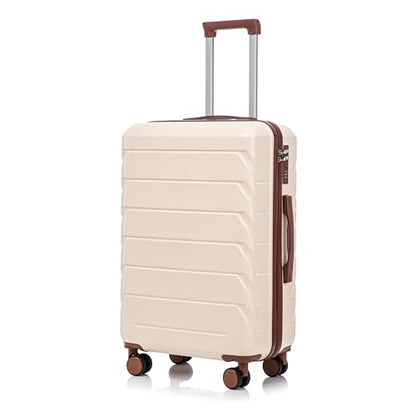 28 Inch ABS Hard Shell Large Luggage With Combination Lock and Side Hooks, Beige - color: Beige, size: 28 Inch