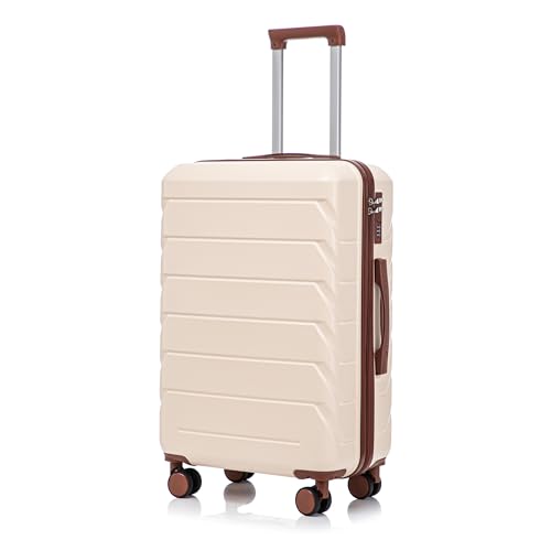 28 Inch ABS Hard Shell Large Luggage With Combination Lock and Side Hooks, Beige - color: Beige, size: 28 Inch