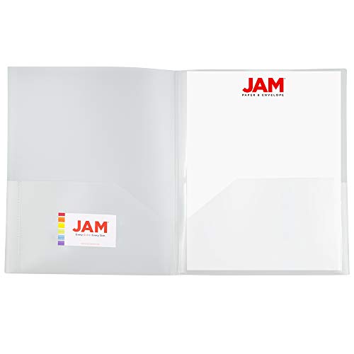 JAM PAPER Heavy Duty Plastic Multi Pocket Folders - 6 Pocket Organizer - Clear - 2/Pack - color: Clear, size: 6 Pocket (Pack of 2)