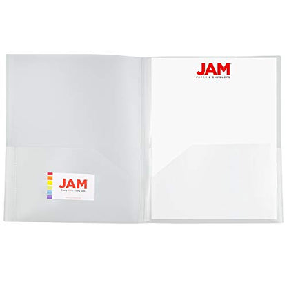 JAM PAPER Heavy Duty Plastic Multi Pocket Folders - 6 Pocket Organizer - Clear - 2/Pack - color: Clear, size: 6 Pocket (Pack of 2)