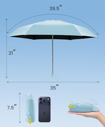 LMUGOOS 3 Pack Mini Travel Folding Umbrella,UPF 50+ UV Compact Portable Sun - color: Blue