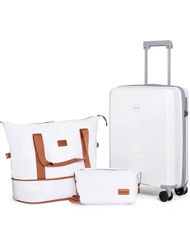 CONCEPTEN Luggage Sets 3 Piece, PP Hardshell Suitcases Set with Wheels - color: White, size: 3 Piece Sets (21/Db/Tb)