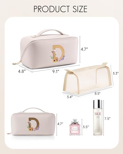 VLANDO Makeup Travel Bag with Separate Brush Pouch,Letter D,Off White - color: 14.White-D