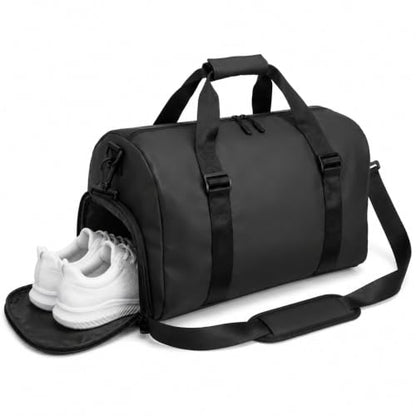 Gym Duffel Bag with Shoe Compartment, Water Resistant Travel Bag - color: black
