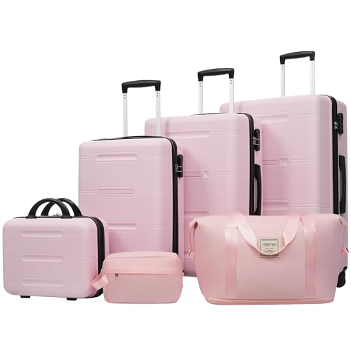 Merax 6 Piece Luggage Set,Hardshell Travel Suitcase Set,Pink - color: Pink, size: 6 Piece(20/24/28/DB/TB)