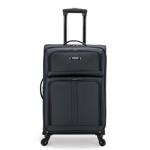 U.S. Traveler Anzio Softside Expandable Spinner Luggage, Dark Grey, Checked-Medium 26-Inch - color: Dark Grey, size: 26-Inch Medium