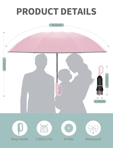 Jorilis Inverted Umbrella with Carabiner Handle, Windproof UV Sun & Rain - color: Pink
