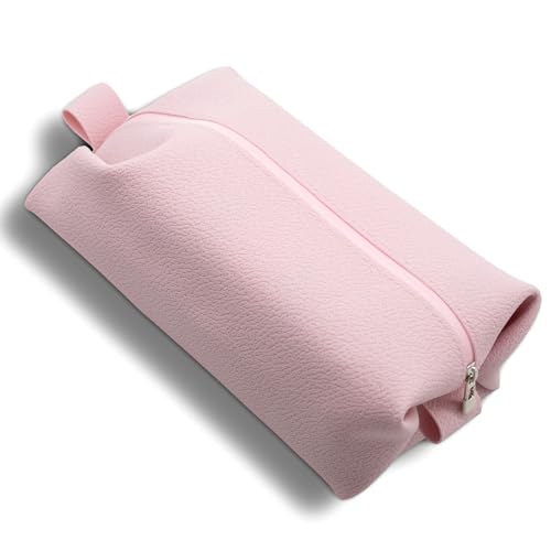 Portable Silicone Makeup Bag, Large Waterproof Makeup Brush Bag,Bathroom Travel Bag,Upgraded Leakproof Zipper Makeup Box,Suitable for Mens Womens(Pink) - color: Pink