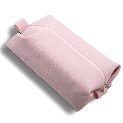 Portable Silicone Makeup Bag, Large Waterproof Makeup Brush Bag,Bathroom Travel Bag,Upgraded Leakproof Zipper Makeup Box,Suitable for Mens Womens(Pink) - color: Pink