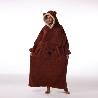 Moinlizy Oversized Wearable Blanket Hoodie for Women Men - color: Brown Bear