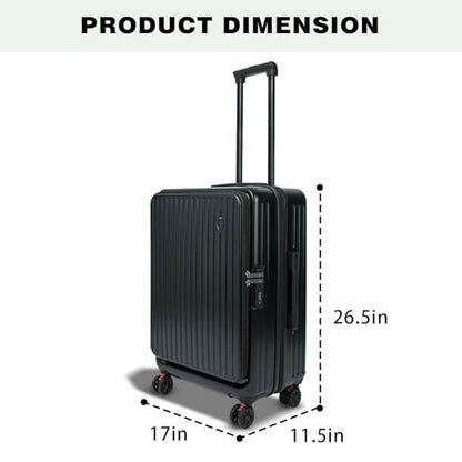 Checked Luggage with Spinner wheels, 24 inch luggage, Medium Suitcases with Wheels,Hard Shell Top-open Design Expandable Luggage - color: Black, size: 24 inch
