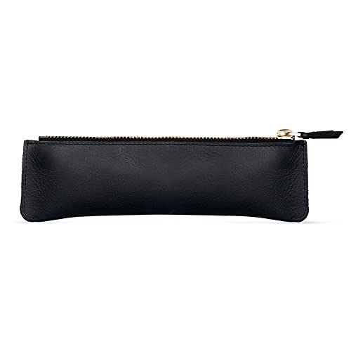 Londo Genuine Leather Pen Case with Zipper Closure, Pencil Pouch Stationery Bag - color: Black2