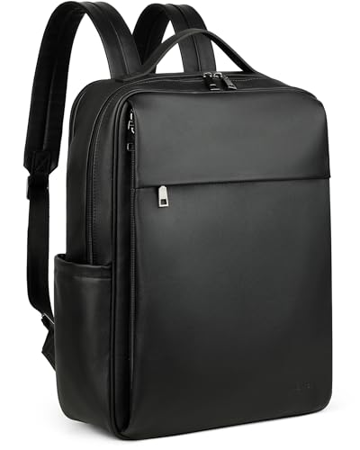 MASINTOR 15.6 inch PU Leather Laptop Backpack Purse for Women - color: Black