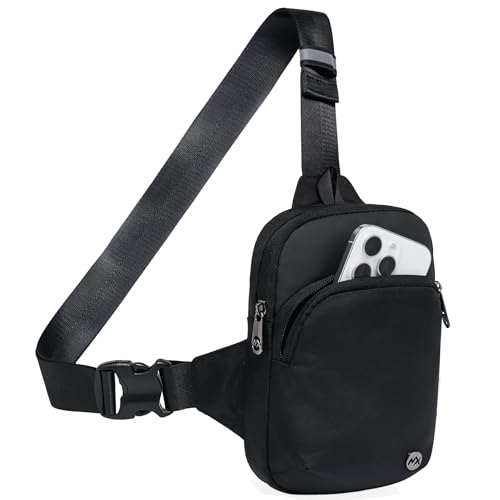 MAXTOP Small Black Sling Bag for Women Men Crossbody Bag with Key Chain | Idea for Traveling Running Walking Sports Workout Hiking Causal,Fit All Phones