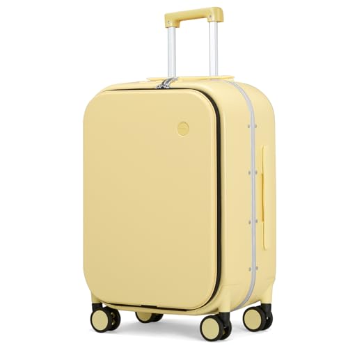mixi Luggage Suitcase with Spinner Wheels, 24'' Checked Travel Luggage Aluminum Frame PC Hardside with TSA Lock & Cover - Lark Yellow - color: Lark Yellow, size: 24-inch