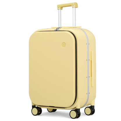 mixi Luggage Suitcase with Spinner Wheels, 24'' Checked Travel Luggage Aluminum Frame PC Hardside with TSA Lock & Cover - Lark Yellow - color: Lark Yellow, size: 24-inch