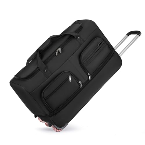 Expandable Rolling Duffle Bag with Wheels, 28" Foldable Carry On Luggage Suitcases, Water-Resistant Travel Duffle Bag Carry On Suitcase Weekend Bag for Women Men Black - color: Black, size: 28in