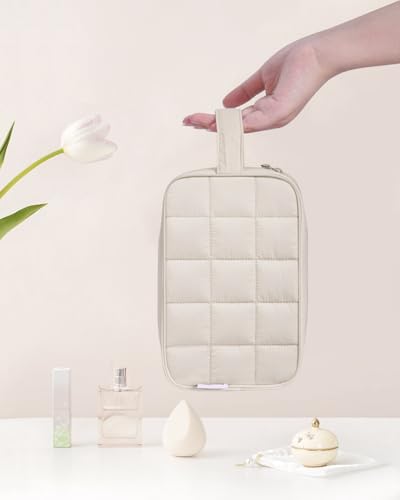 Narwey Quilted Travel Toiletry Bag for Women, Bathroom, Medicine Bag - color: Y-Beige