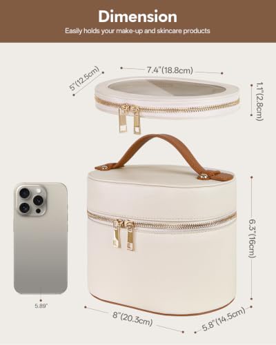 Prite 2 Pcs Makeup Bag Set Travel Cosmetic Case with Clear Pouch for Women - color: Beige-Brown
