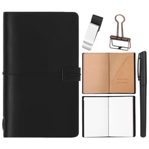 Traveling Refillable Leather Journal Notebook, Black, Personal Size - color: Black, size: Personal Size