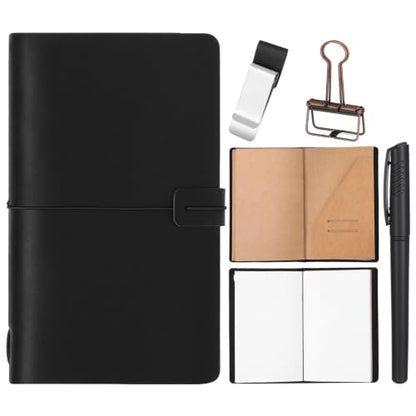 Traveling Refillable Leather Journal Notebook, Black, Personal Size - color: Black, size: Personal Size