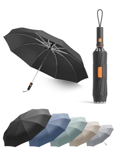 Windproof Reverse Folding Travel Umbrella for Rain, Compact - color: Black