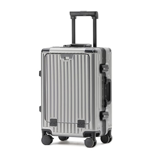 20" Aluminum Frame Carry-On with Front Pocket & USB Port - color: Gray