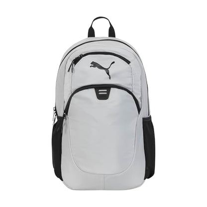 PUMA Women's Poppy Backpack in Memory Cloth with Laptop Sleeve, Luggage Strap & Water Bottle Pockets - color: Cool Light Grey