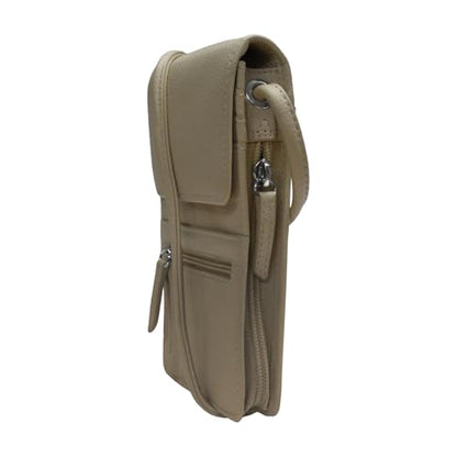 ili New York 6827 Genuine Leather Crossbody Organizer with RFID Blocking Lining - color: Taupe