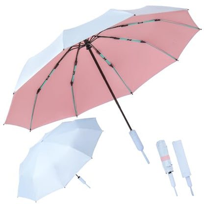 Folding Umbrella Anti-UV Compact Durable Folding Umbrella Auto Open Close Windproof Travel Umbrella Premium Grip Fits Backpack - color: Sky Blue